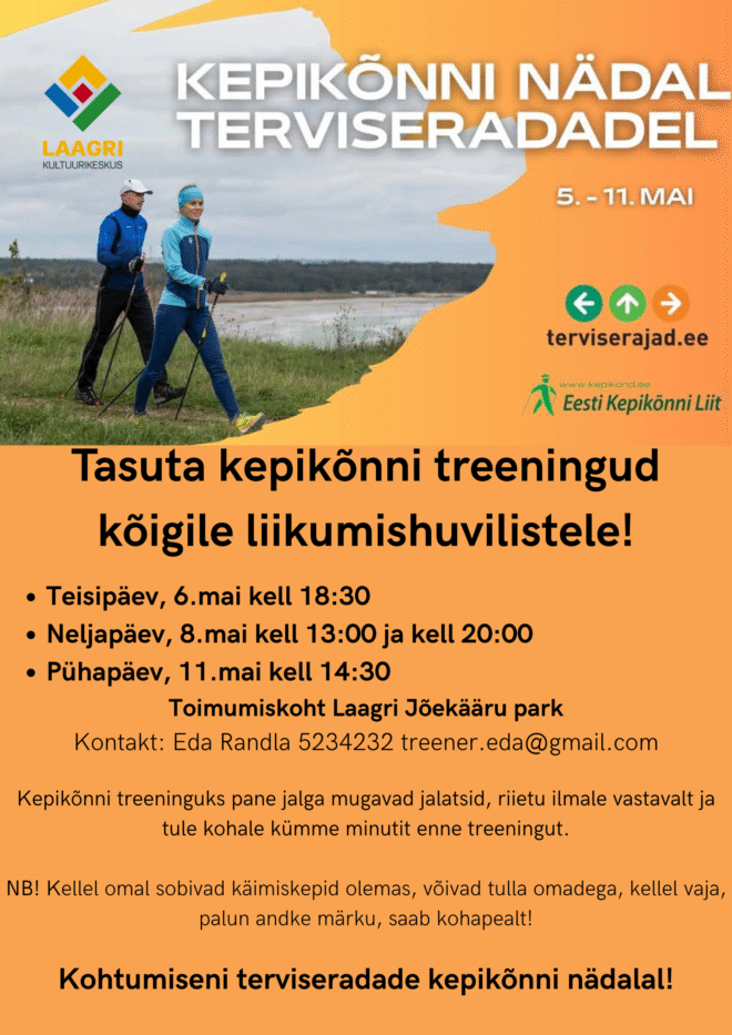 Tasuta kepikõnnitreeningud Laagris Jõekääru pargis