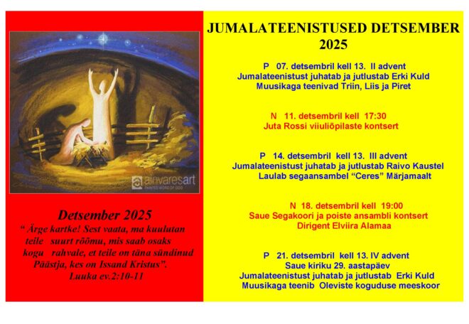 Jõuluaja jumalateenistused Saue Kristlikus Vabakirikus