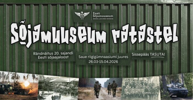 Rändnäitus Sõjamuuseum ratastel Saue riigigümnaasiumi juures